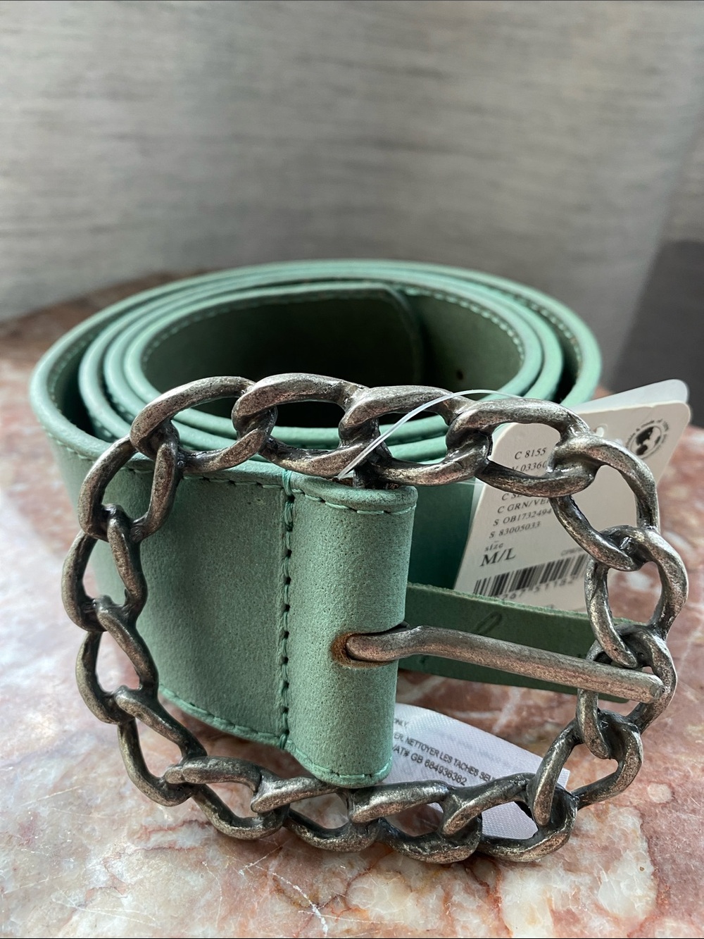 Free People Mint Green Leather Chain-Buckle Belt